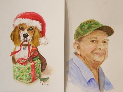 The painting on the left was Sally's Christmas card this year! On the right, a portrait of her husband, Bill.